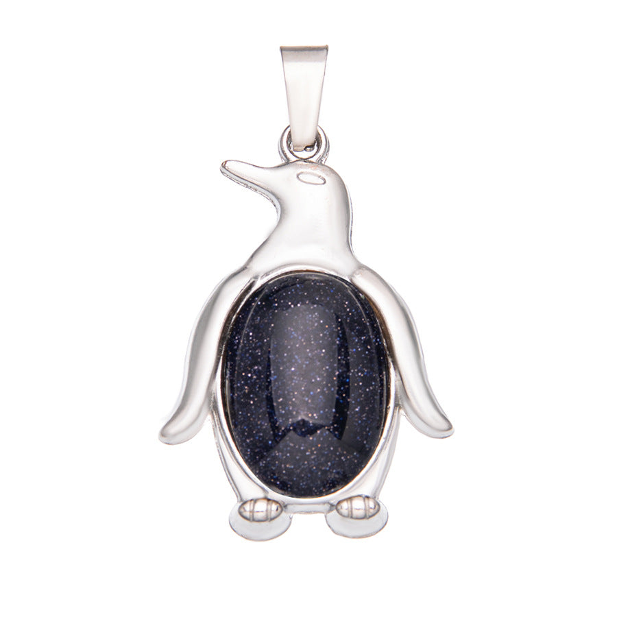 Agate alloy penguin inlaid gemstone crystal pendant
