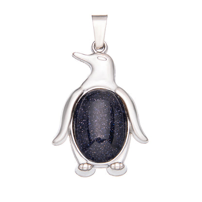 Agate alloy penguin inlaid gemstone crystal pendant