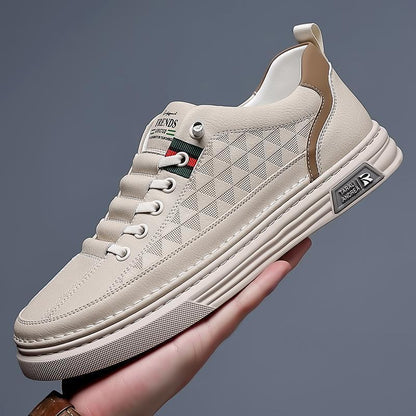 Breathable Thin Soft Leather White Sneakers