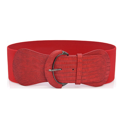 Faux leather elastic wide belt