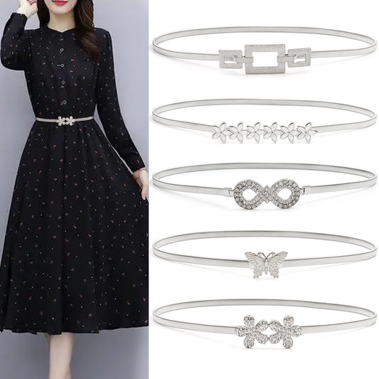 Silver chain round buckle belt