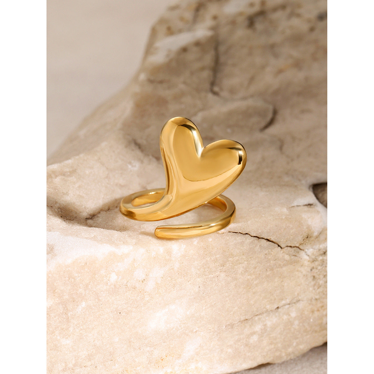 Heart polished open titanium steel ring