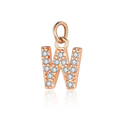 26 rose gold English letter copper zircon pendants.
