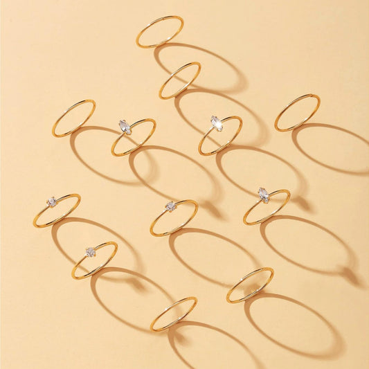 Rhinestone Geometric Ring Set (12-Piece)