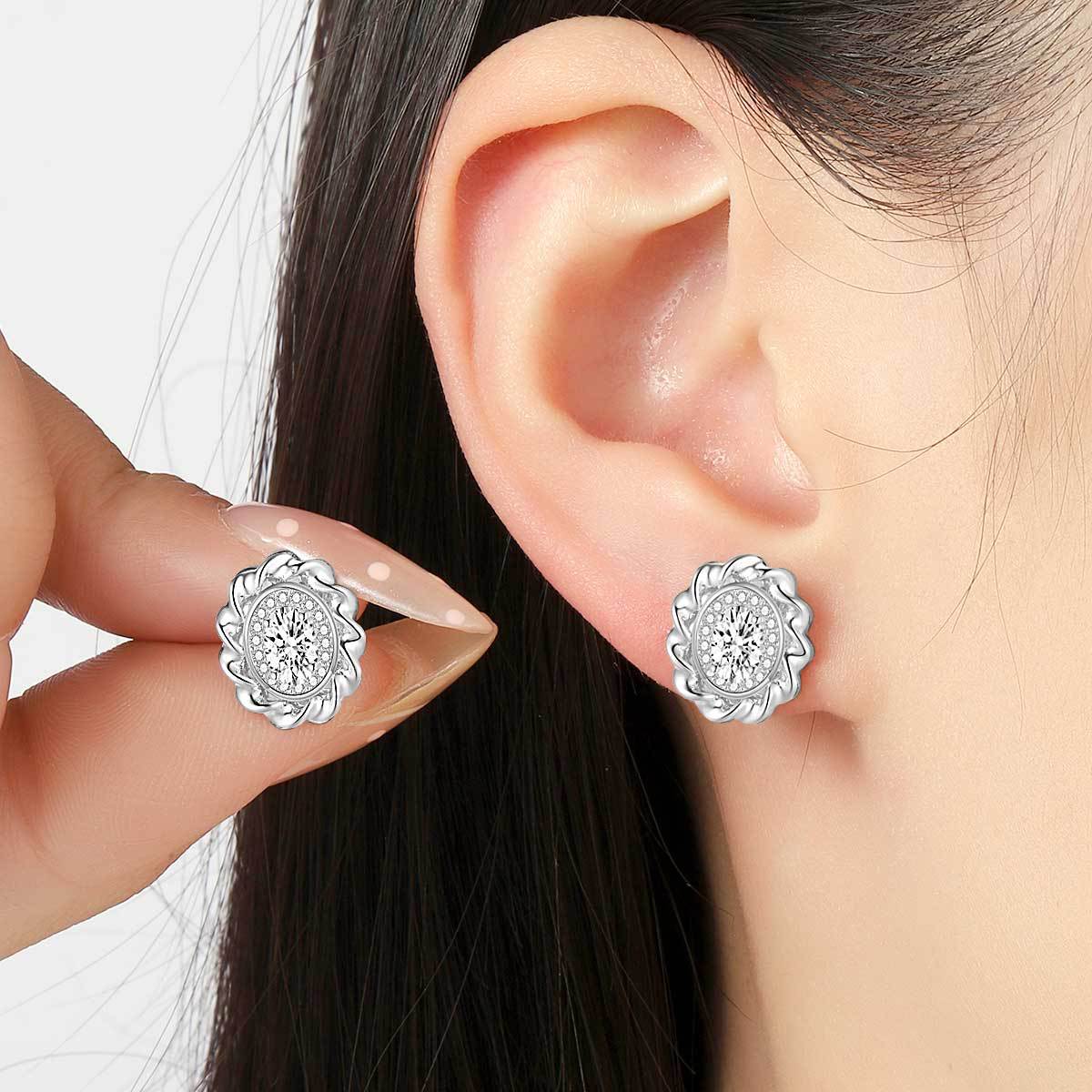 Copper inlaid 5A zircon elated stud earrings