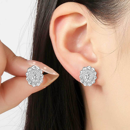 Copper inlaid 5A zircon elated stud earrings