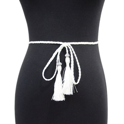 Solid color fringed small waist rope with shirt