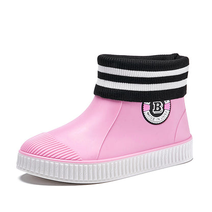 Fleece rain shoes short tube to keep warm