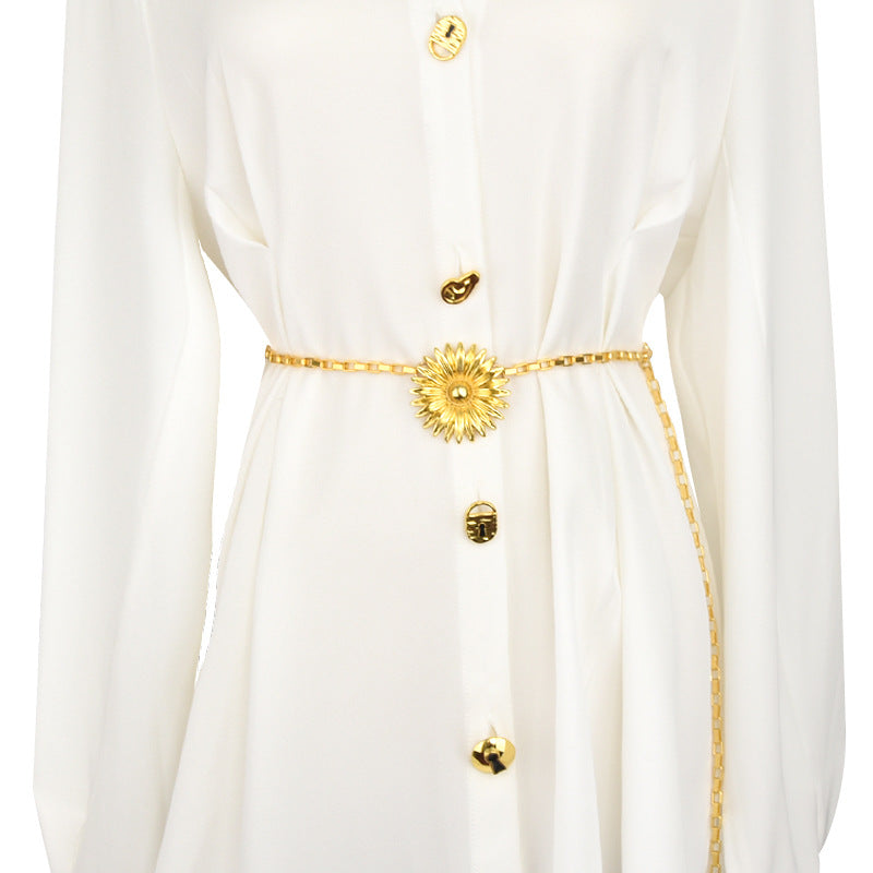 Flower pendant metal woven waist chain