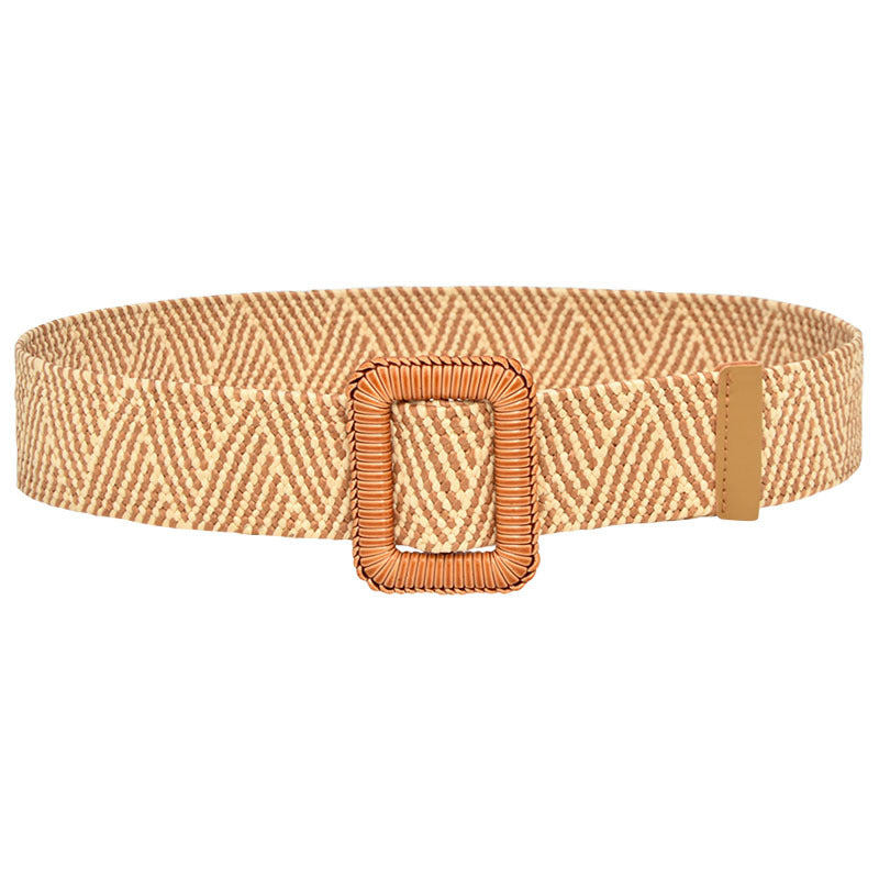Simple woven wooden round buckle belt