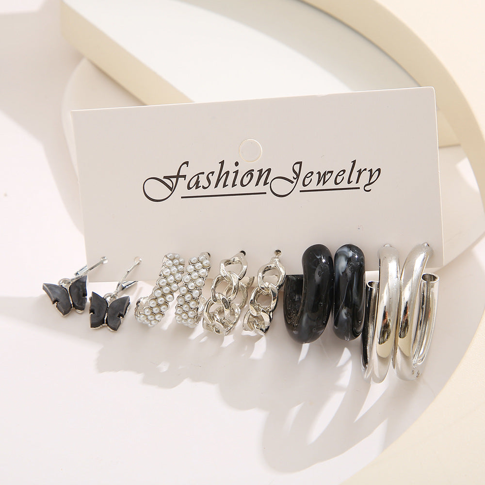 Black Butterfly & Pearl Earring Set