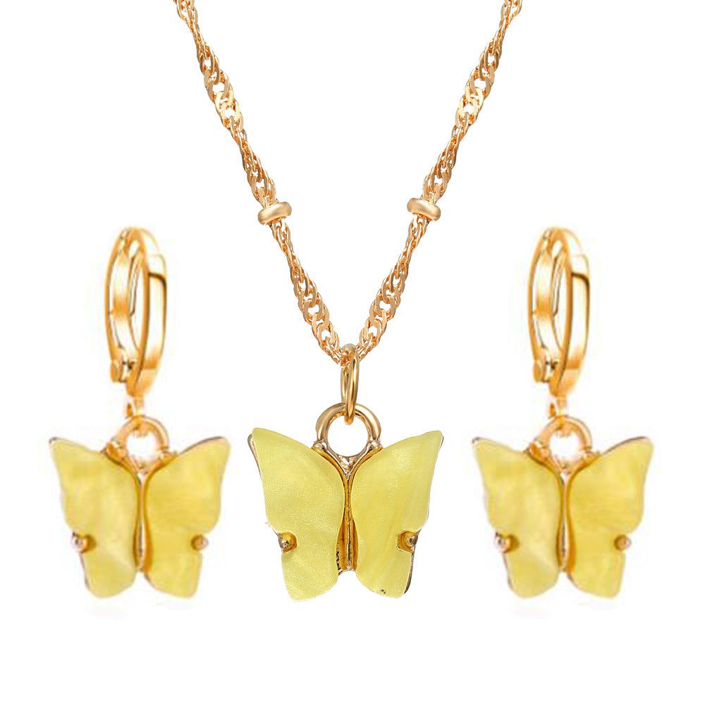 Colorful Acrylic Butterfly Necklace Earring Set