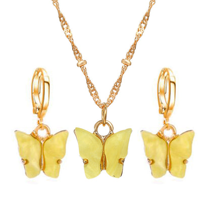 Colorful Acrylic Butterfly Necklace Earring Set
