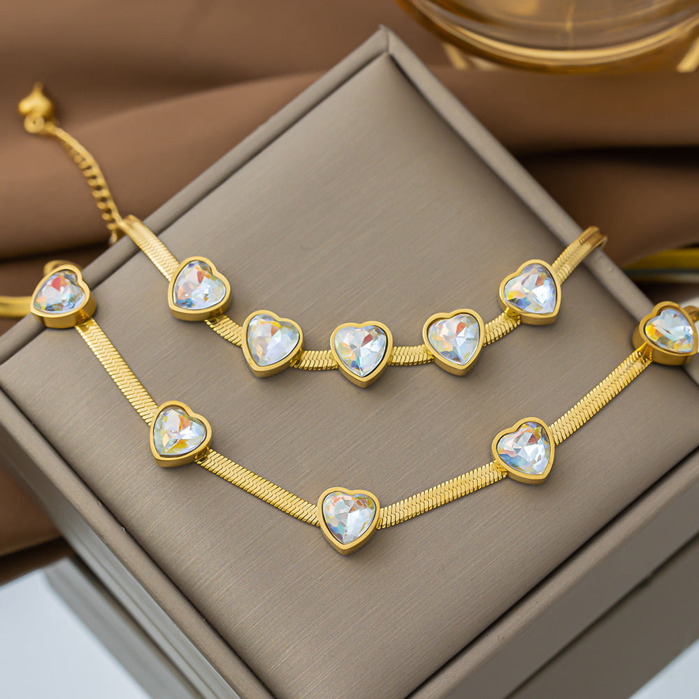 Women's 5A Crystal Heart 18K Gold-Plated Titanium Steel Collarbone Necklace