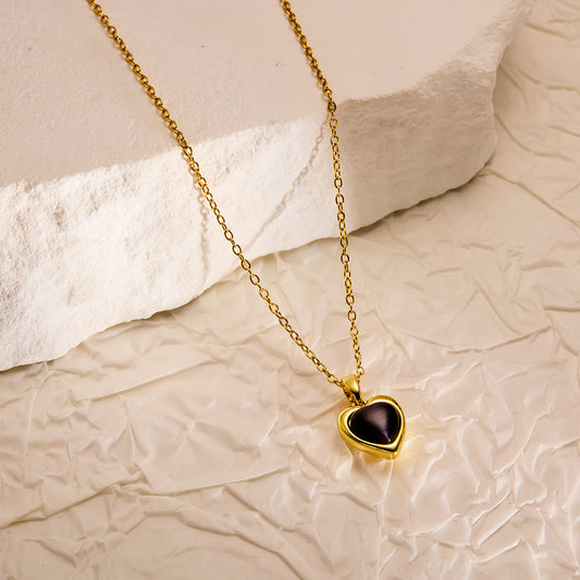 Korean-Style Peach Agate Heart Pendant Necklace