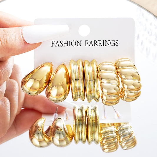 Gold CCB Line Earrings 3-Piece Set