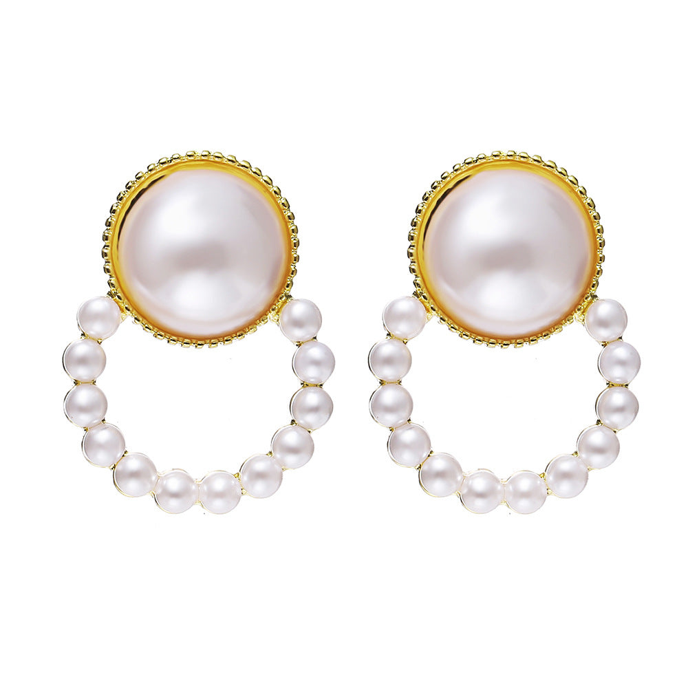 French Retro Pearl Cross Stud Earrings