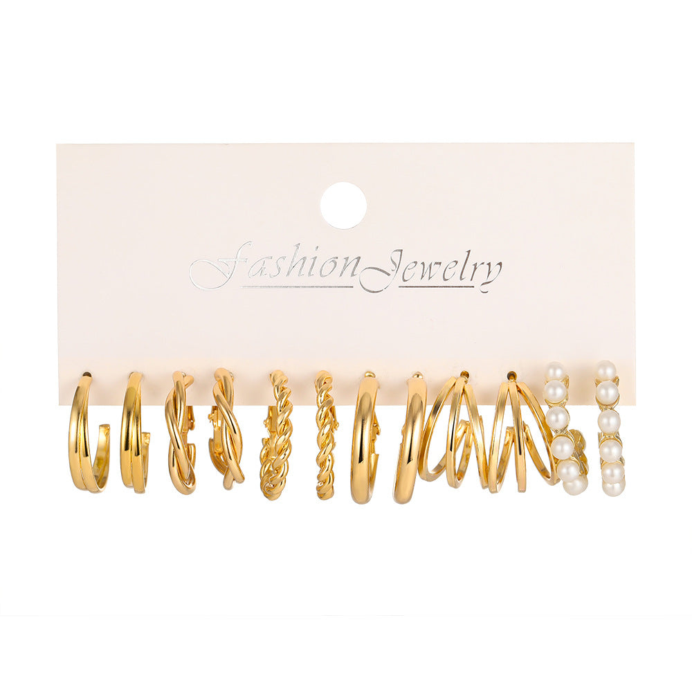 6-Piece Gold Twisted C-Hoop Earring Set