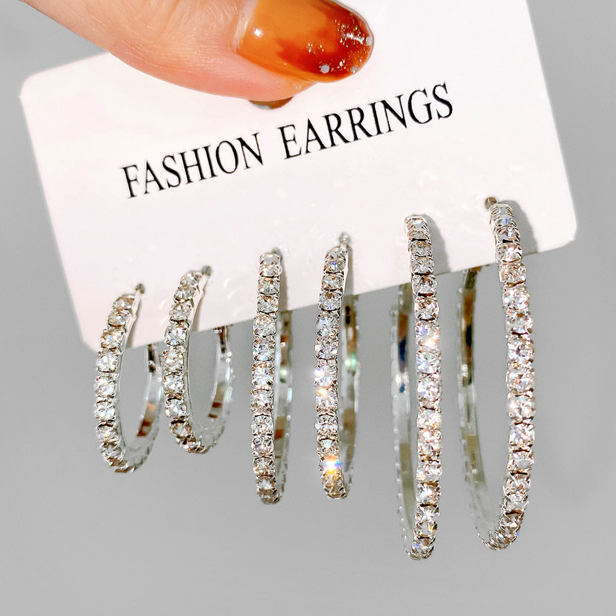 3-Pair Rhinestone Hoop Earring Set
