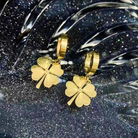Women's Titanium Steel Four-Leaf Clover Earrings — Light Luxury Fade-Resistant