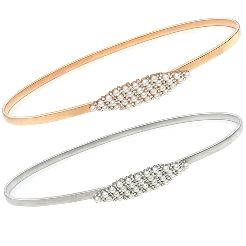 Rhinestone Pearl Decorative Belt Fashion
