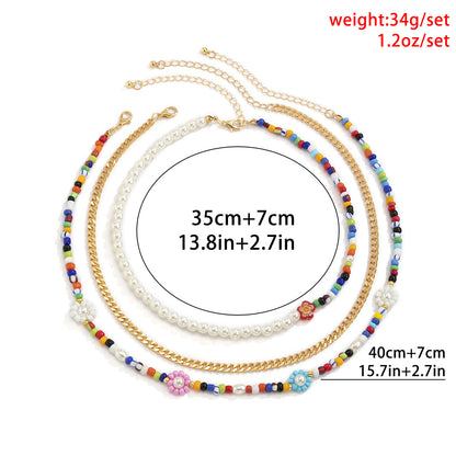 Contrasting color beaded metal chain necklace