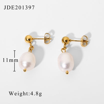 Stainless Steel Natural Bead Earrings