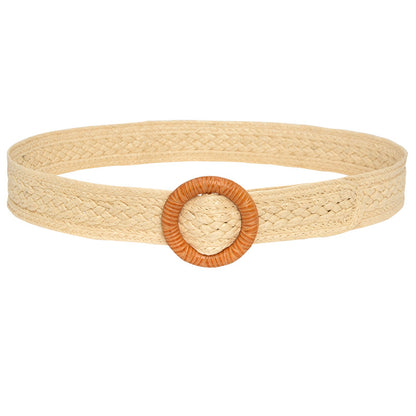 Round Buckle Braided Belt Women's Round Square Buckle
