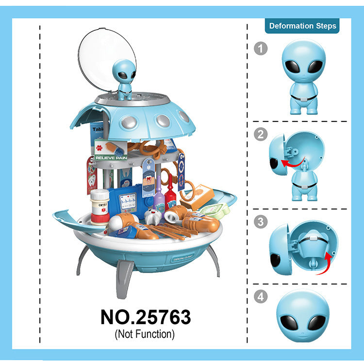 Disfraz de hamburguesa, herramientas médicas, mochila de almacenamiento con proyección de planeta OVNI, juguete para juego de imitación 