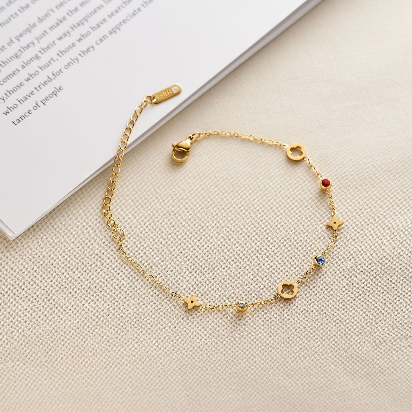 Women's 18K Color-Diamond Four-Leaf Flower Bracelet