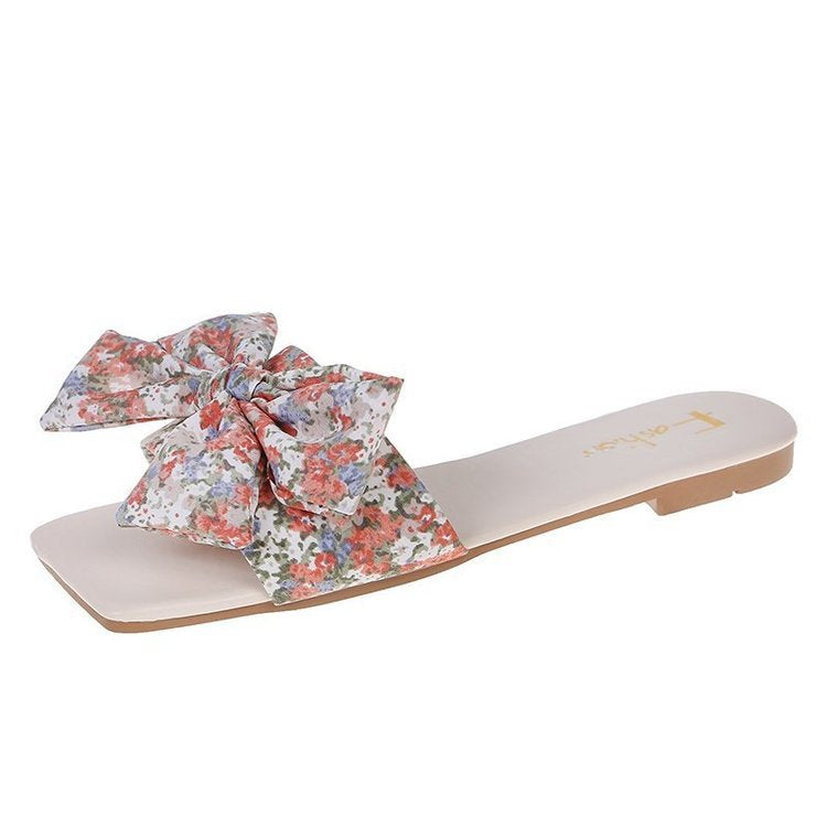 Summer small floral bow slippers