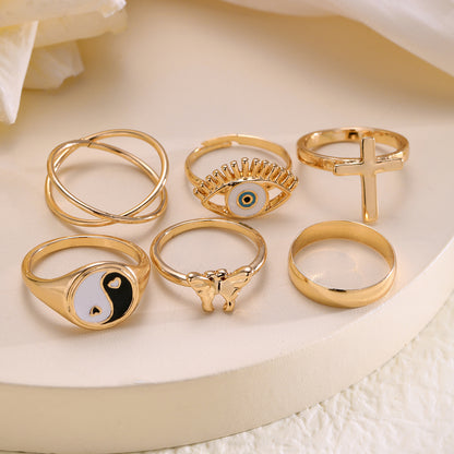 Eye Tai Chi Cross Butterfly Ring Set