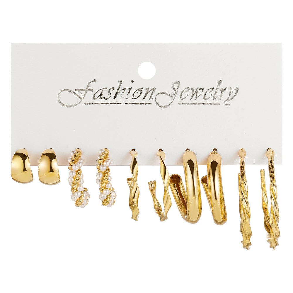 Gold C-Shaped Rhinestone Chain Earrings