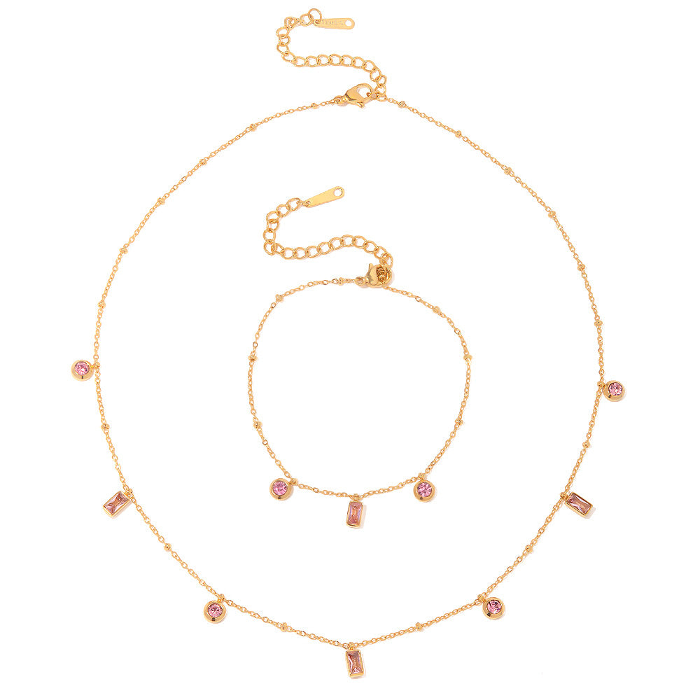 Square Pink and Purple Round Pendant Bracelet