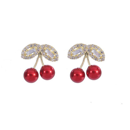 Full Diamond Cherry Stud Earrings Fashion