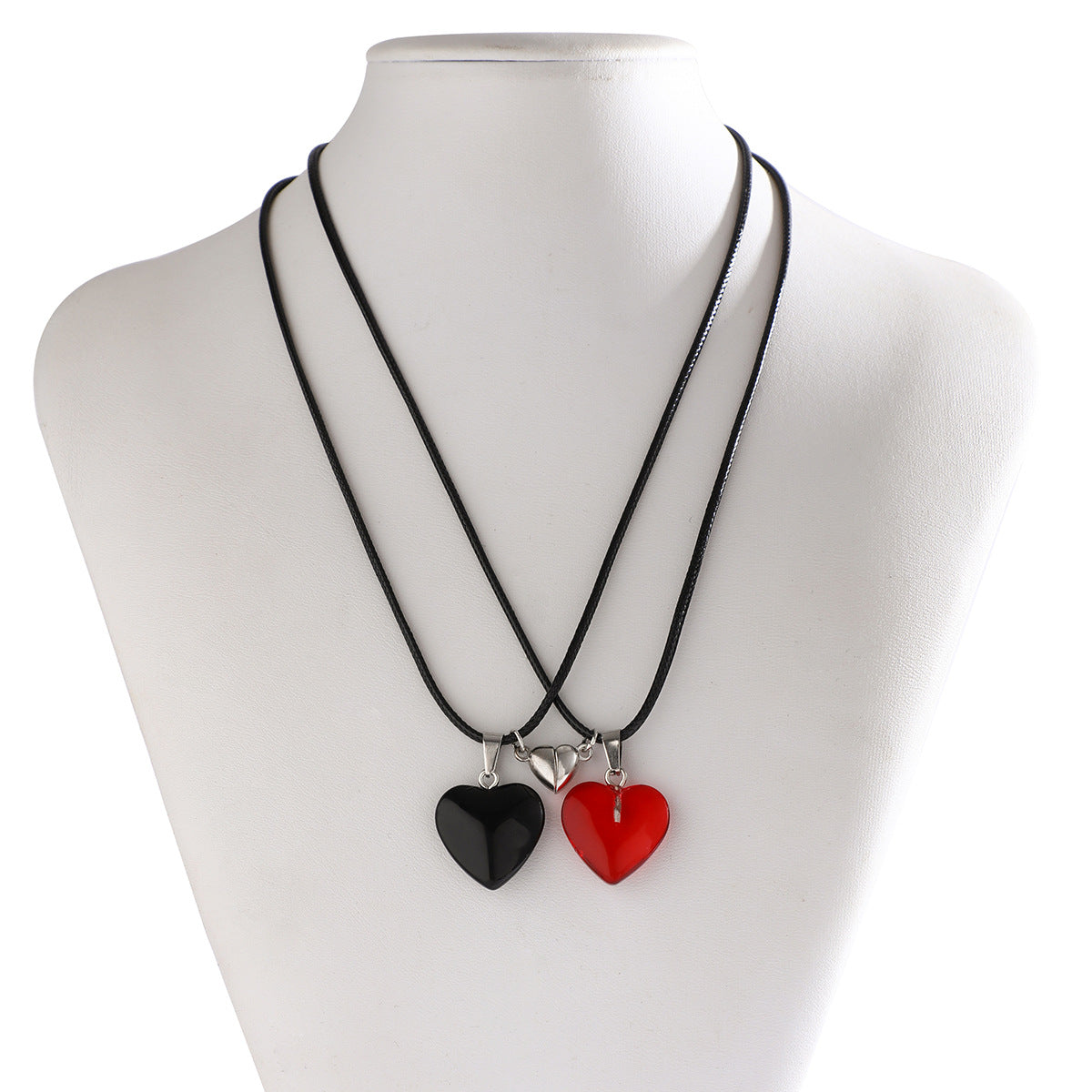 Couple heart wax thread necklace
