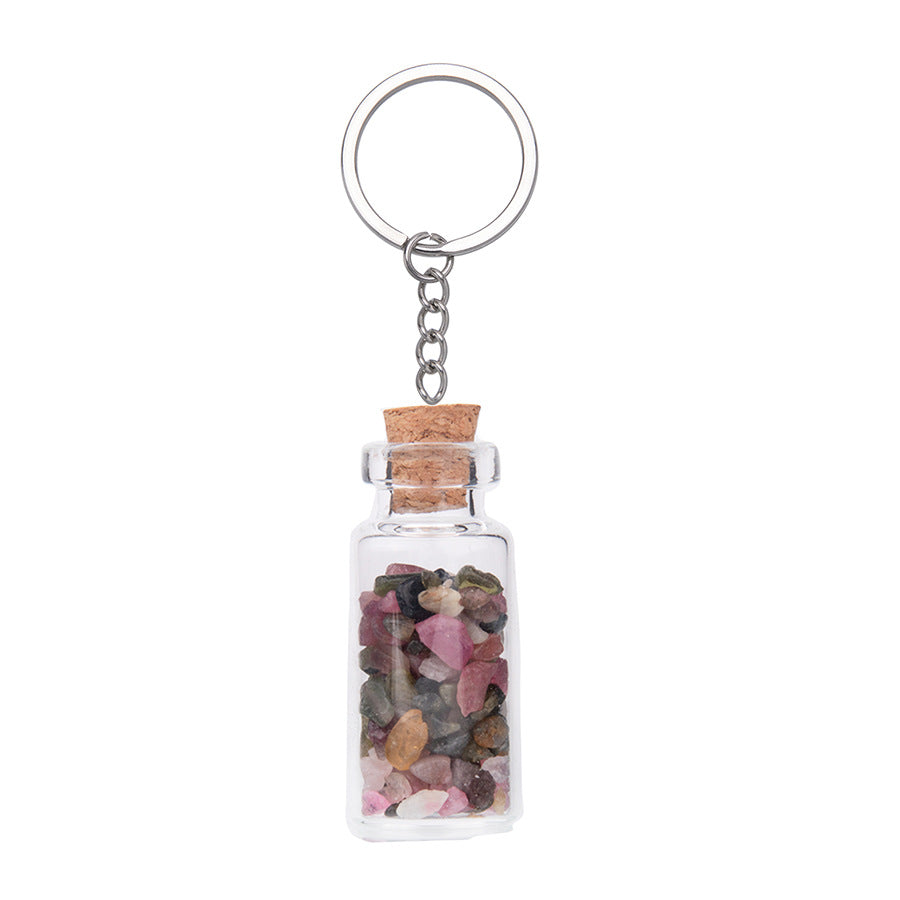 Crushed Agate Wishing Bottle Stainless Steel Keychain Pendant