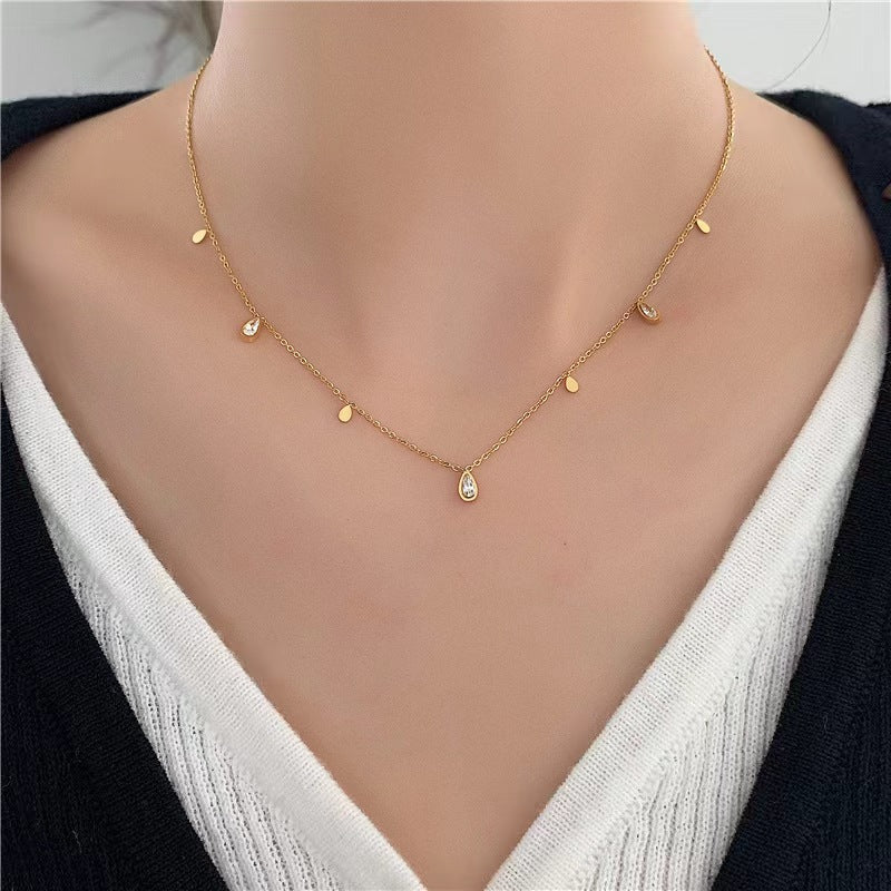 Women's 18K Gold-Plated Titanium Steel Teardrop Triangle Zircon Necklace