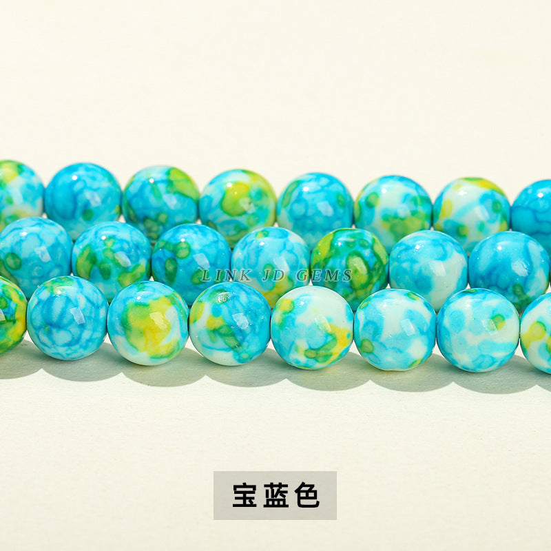 Perlas sueltas de piedra de color lluvia de color sintético, cuentas de jade 