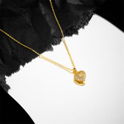 Peach Heart A Letter Titanium Steel Necklace