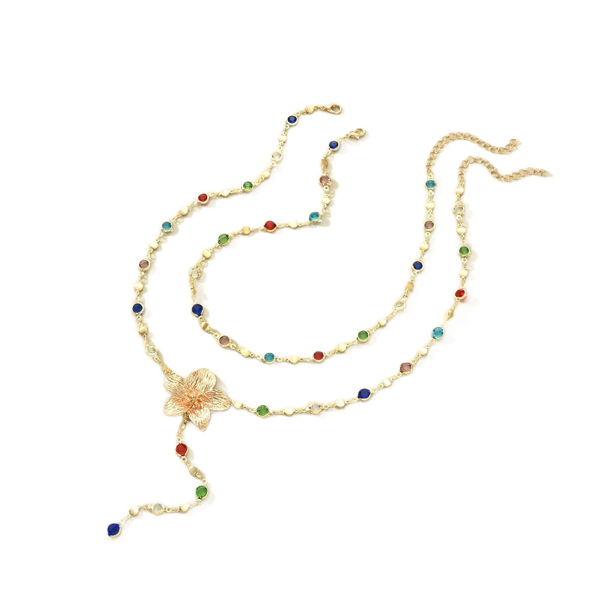 Zircon Flower Fringe Necklace Set