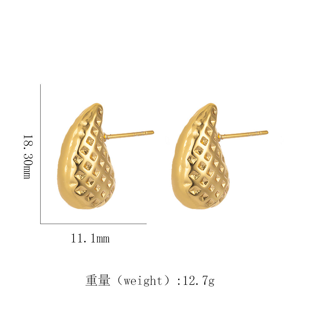18K Gold Titanium Steel Waterdrop Rhombus Stud Earrings
