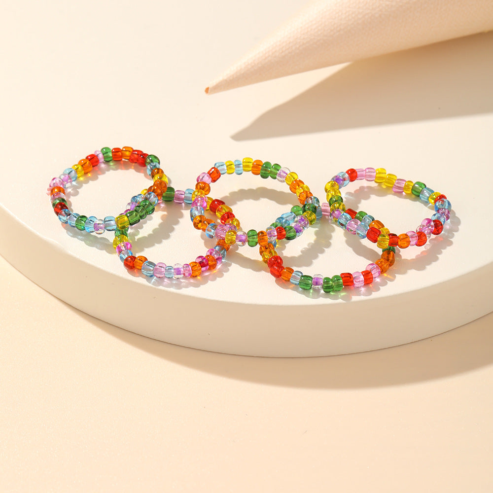 Colorful rice bead ring Glass rice bead ring