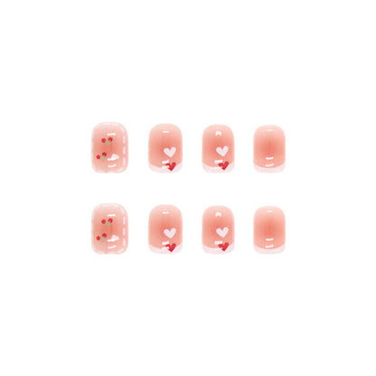 Uñas cortas transparentes color rosa cereza para usar 