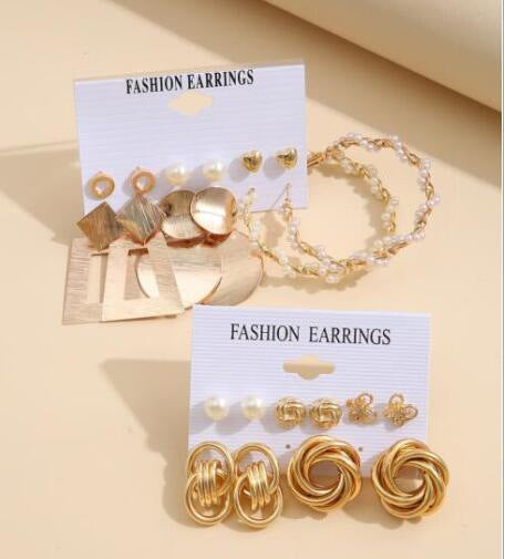 Metal Twist & Geometric Earring Set