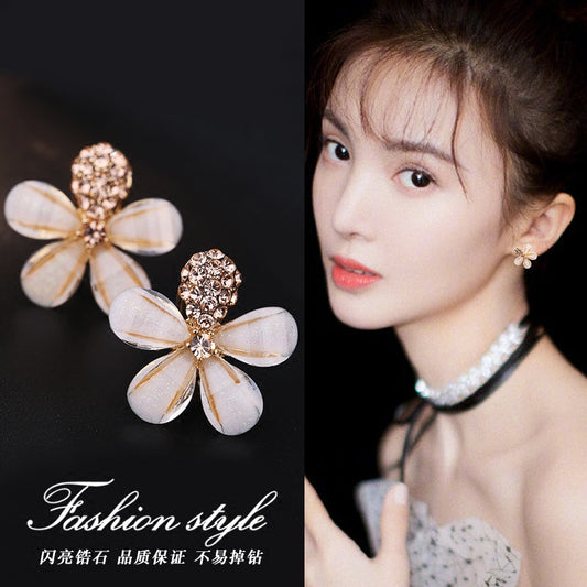 Pendientes de plata S925 con forma de flor y aguja 