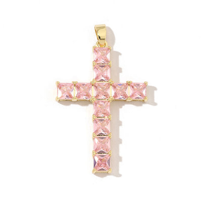 Square zircon cross necklace pendant.