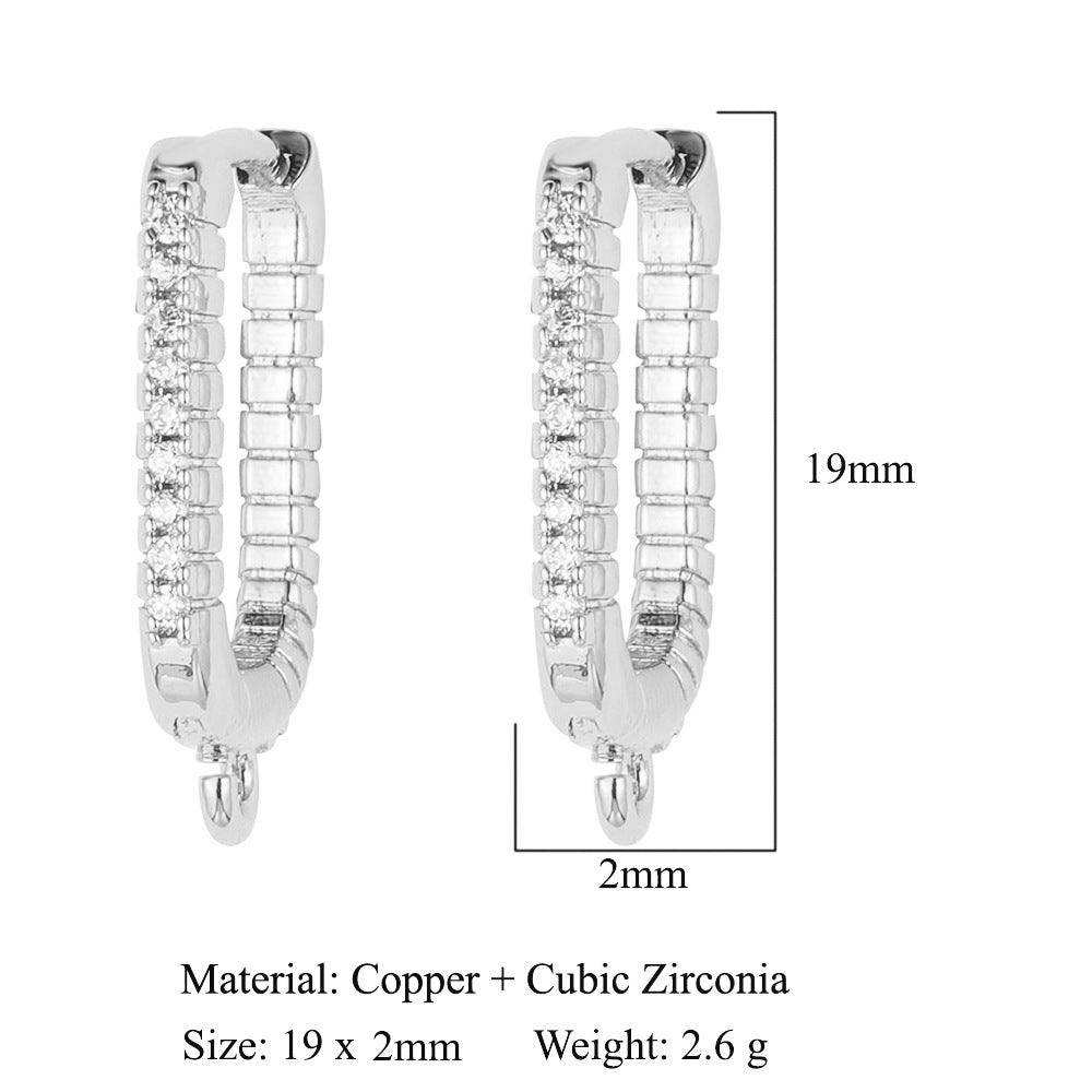 Hebilla de oreja para mujer con microincrustaciones de cobre y diamantes cuadrados 