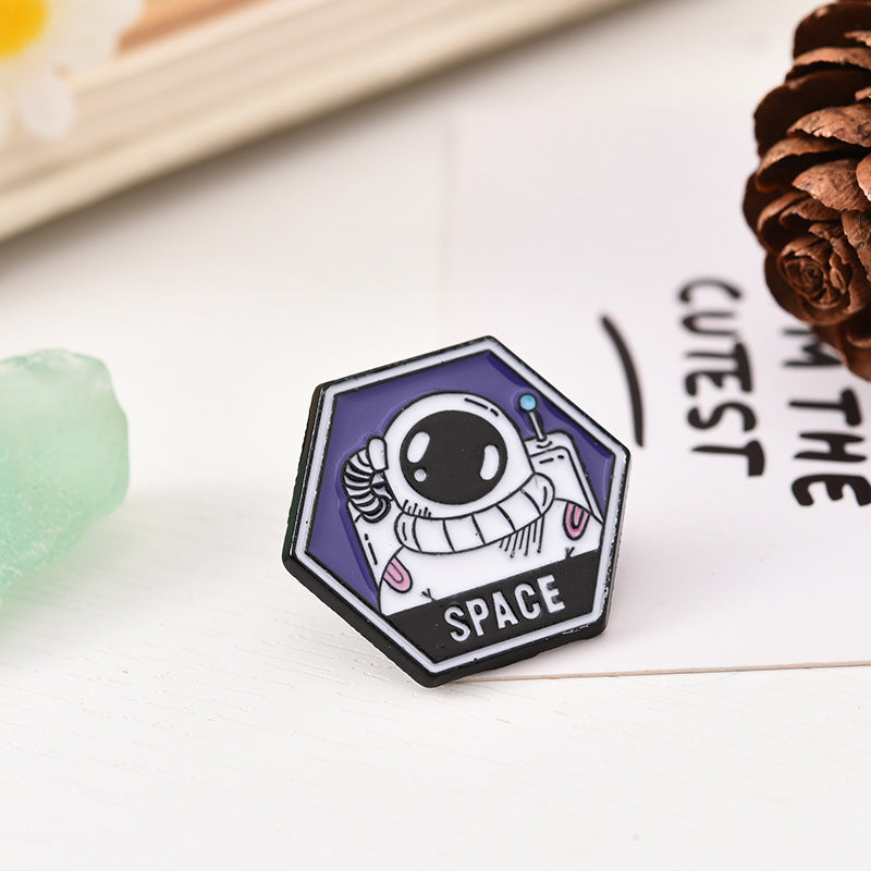 Astronaut Earth Rocket Brooch