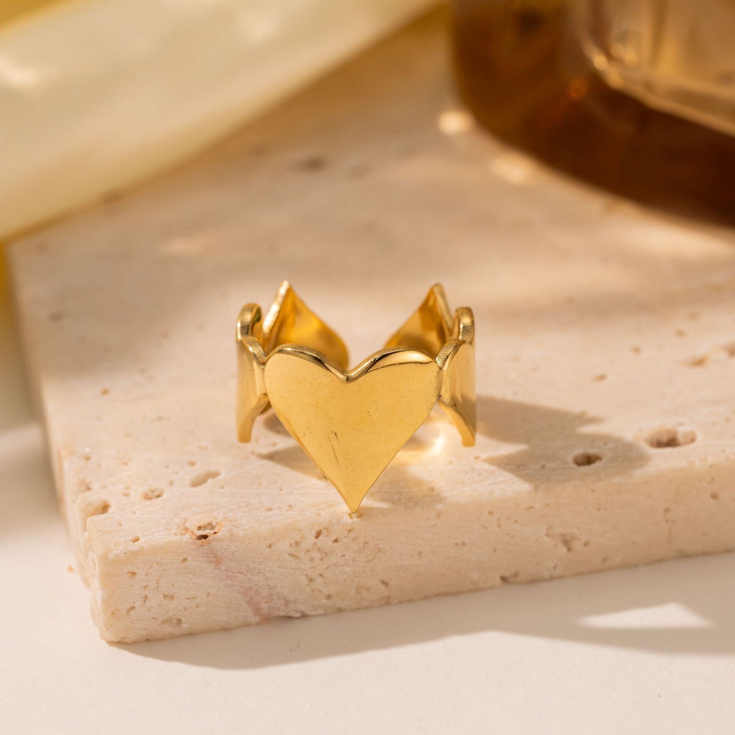 18K Gold Titanium Steel Heart Ring